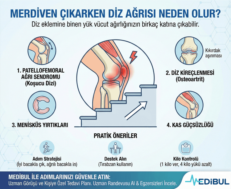 Merdiven Çıkarken Diz Ağrısı Neden Olur? - Medibul sağlık rehberi uzman bilgilendirme görseli